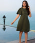 Sleeve Flared Shift Mini Linen Dress